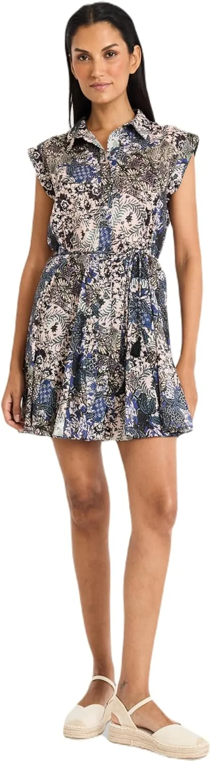 Women's Cap Sleeve Cotton Voile Mini Fit and Flare Silhouette with Pleated Skirt-Wedding Guest Dress