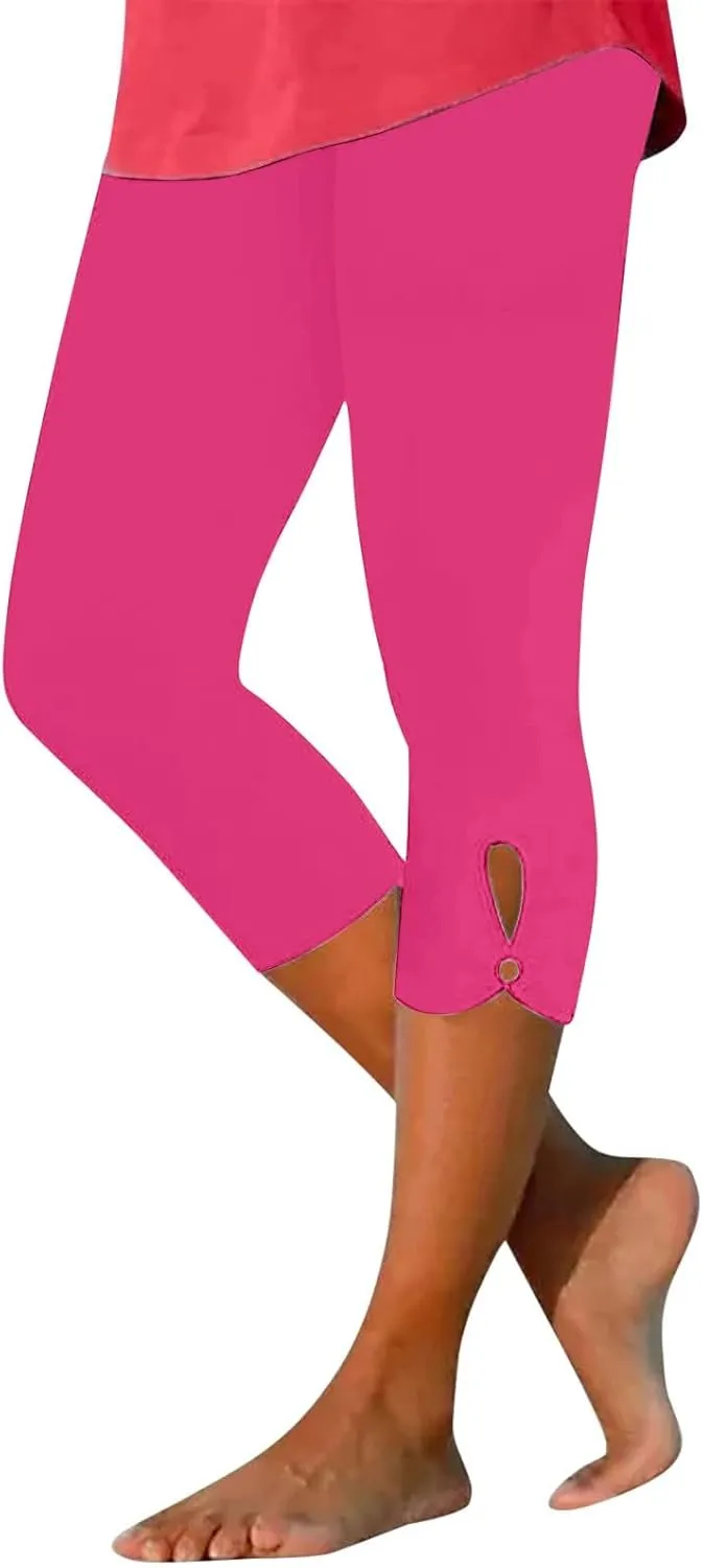 Womens Capris for Summer Dressy Cropped High Waist Yoga Pants Comfy Stretchy Leggings Workout Compression Trouser