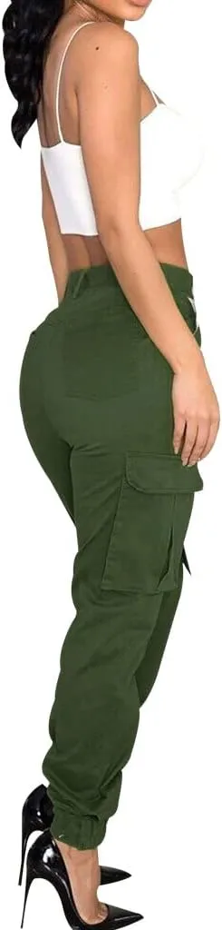 Women's Cargo Jogger Camo Pants with Pockets High Waist Slim Casual Tapered Camouflage Combat Hiking Pants