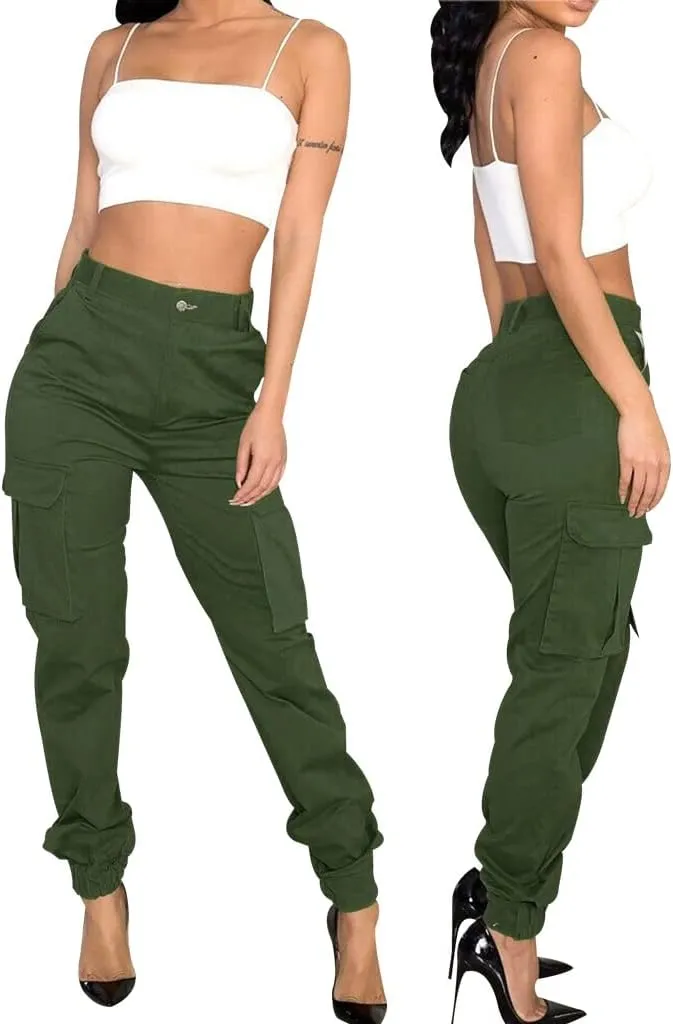 Women's Cargo Jogger Camo Pants with Pockets High Waist Slim Casual Tapered Camouflage Combat Hiking Pants