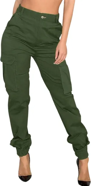 Women's Cargo Jogger Camo Pants with Pockets High Waist Slim Casual Tapered Camouflage Combat Hiking Pants
