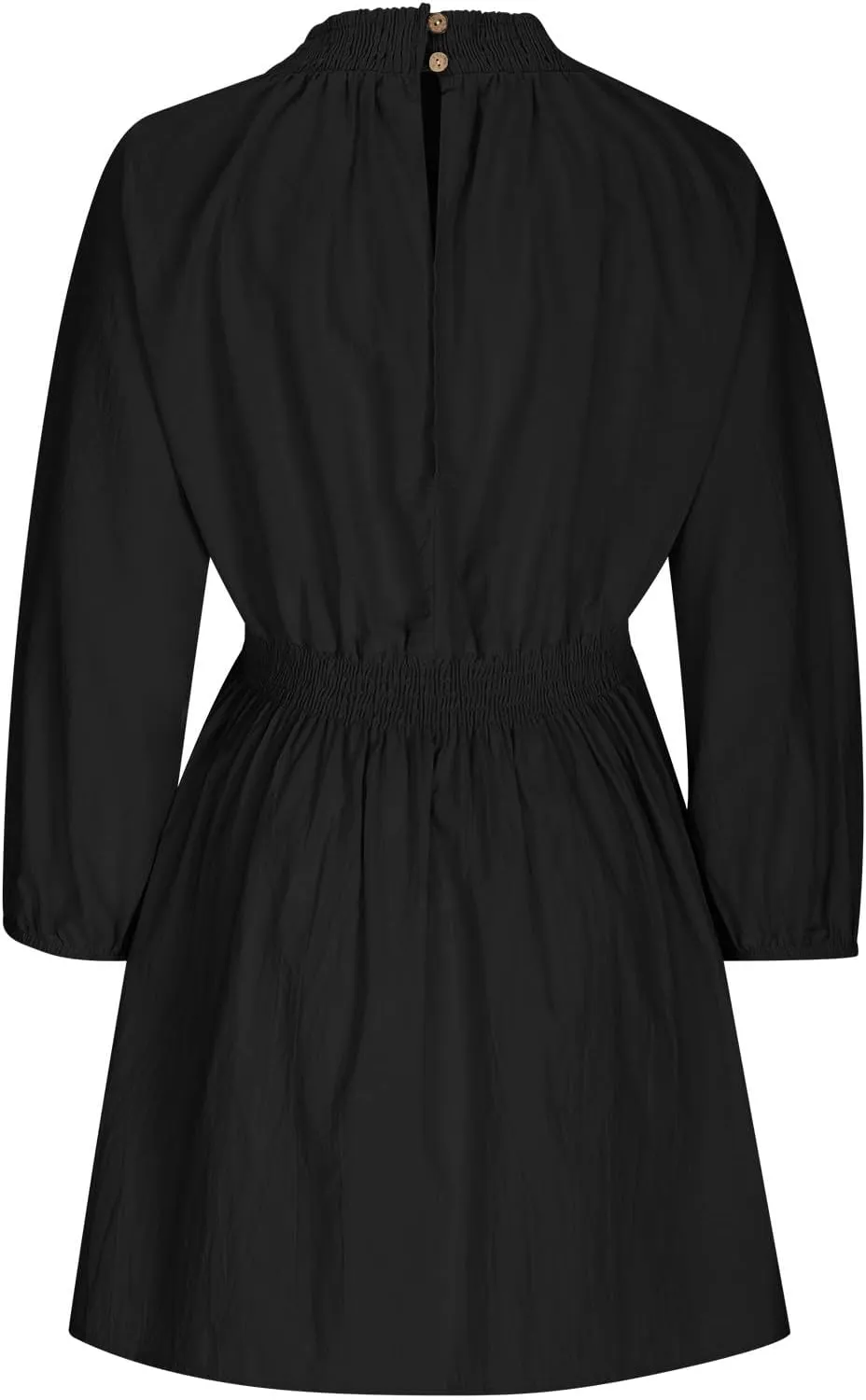 Women's Casual Deep V Neck Long Sleeve Smocked High Waist Ruffle A Line Mini Dresses Trendy Flowy Swing Pleated Dress