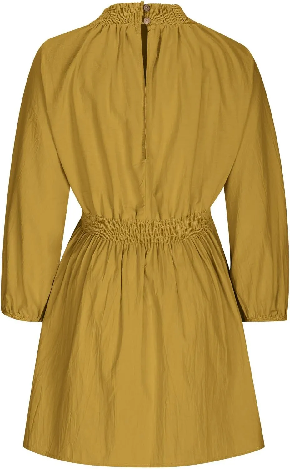 Women's Casual Deep V Neck Long Sleeve Smocked High Waist Ruffle A Line Mini Dresses Trendy Flowy Swing Pleated Dress