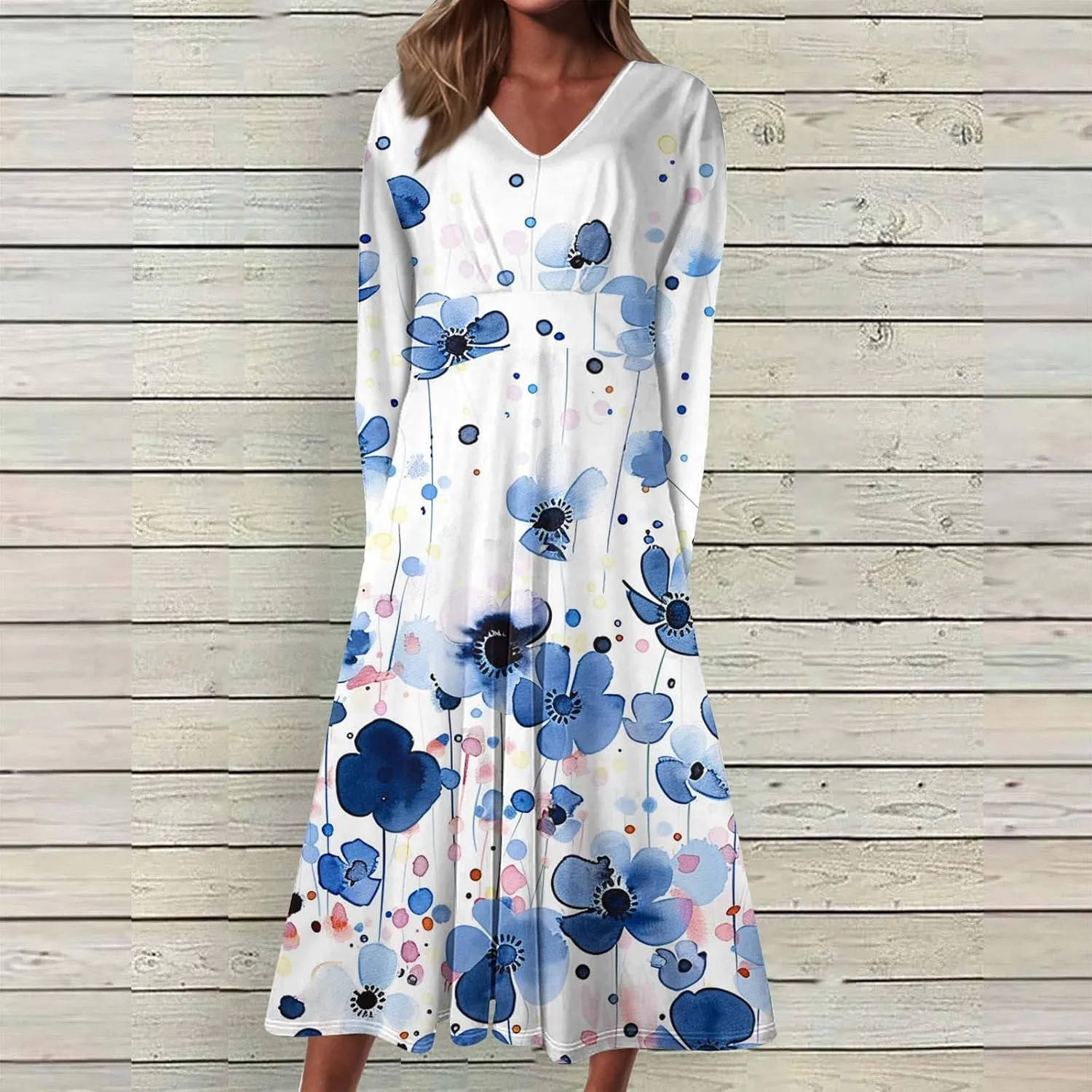 Women's Casual Dresses Fall 2024 Boho Long Sleeve V Neck Ruffle Maxi Dress Vintage Fashion Ruffle Bohemian Dresses