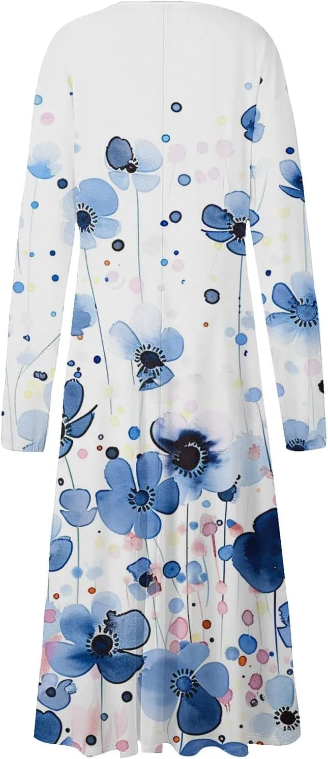 Women's Casual Dresses Fall 2024 Boho Long Sleeve V Neck Ruffle Maxi Dress Vintage Fashion Ruffle Bohemian Dresses