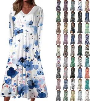 Women's Casual Dresses Fall 2024 Boho Long Sleeve V Neck Ruffle Maxi Dress Vintage Fashion Ruffle Bohemian Dresses