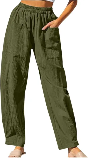 Womens Casual High Waist Pants 2024 Spring Summer Trendy Wide Leg Slacks Trouser Travel Vacation Outfits with Pocket