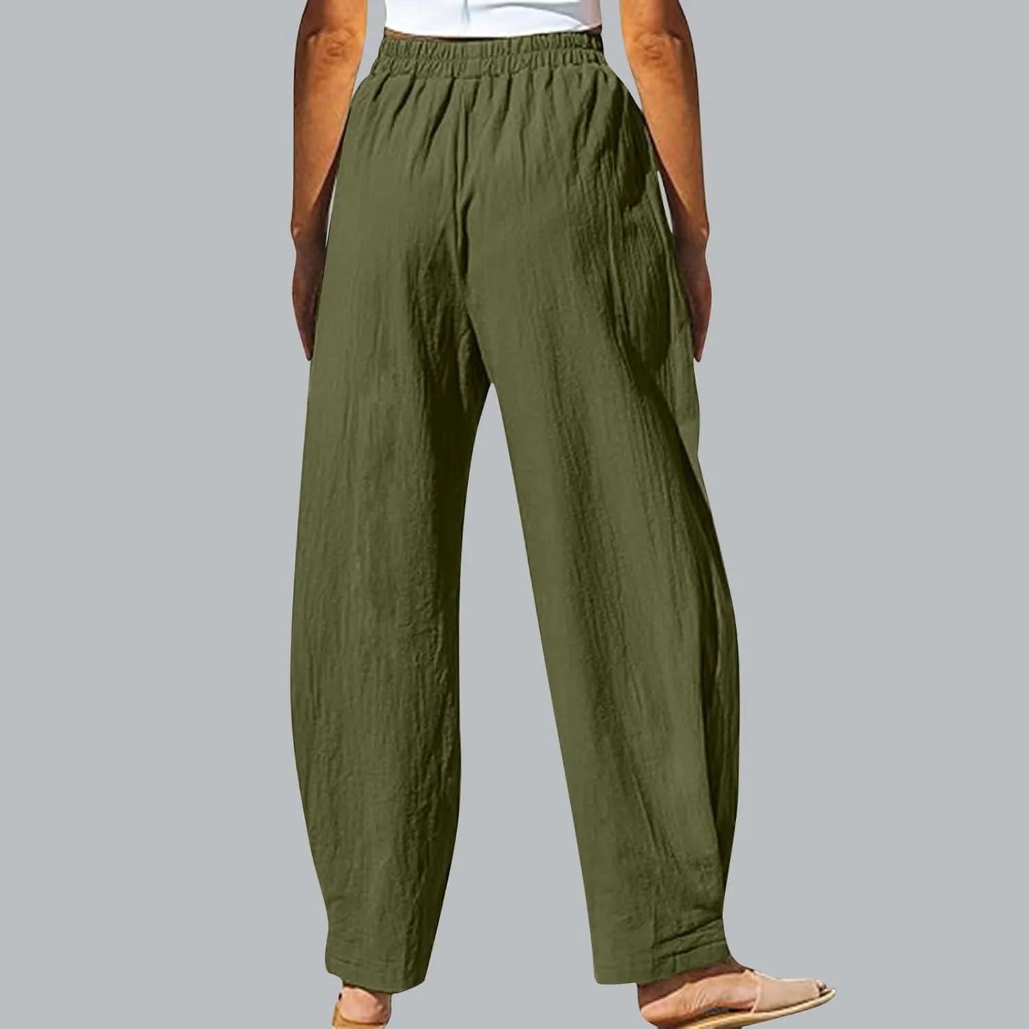 Womens Casual High Waist Pants 2024 Spring Summer Trendy Wide Leg Slacks Trouser Travel Vacation Outfits with Pocket