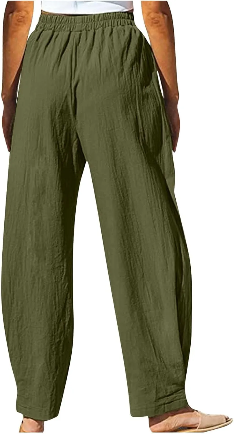 Womens Casual High Waist Pants 2024 Spring Summer Trendy Wide Leg Slacks Trouser Travel Vacation Outfits with Pocket