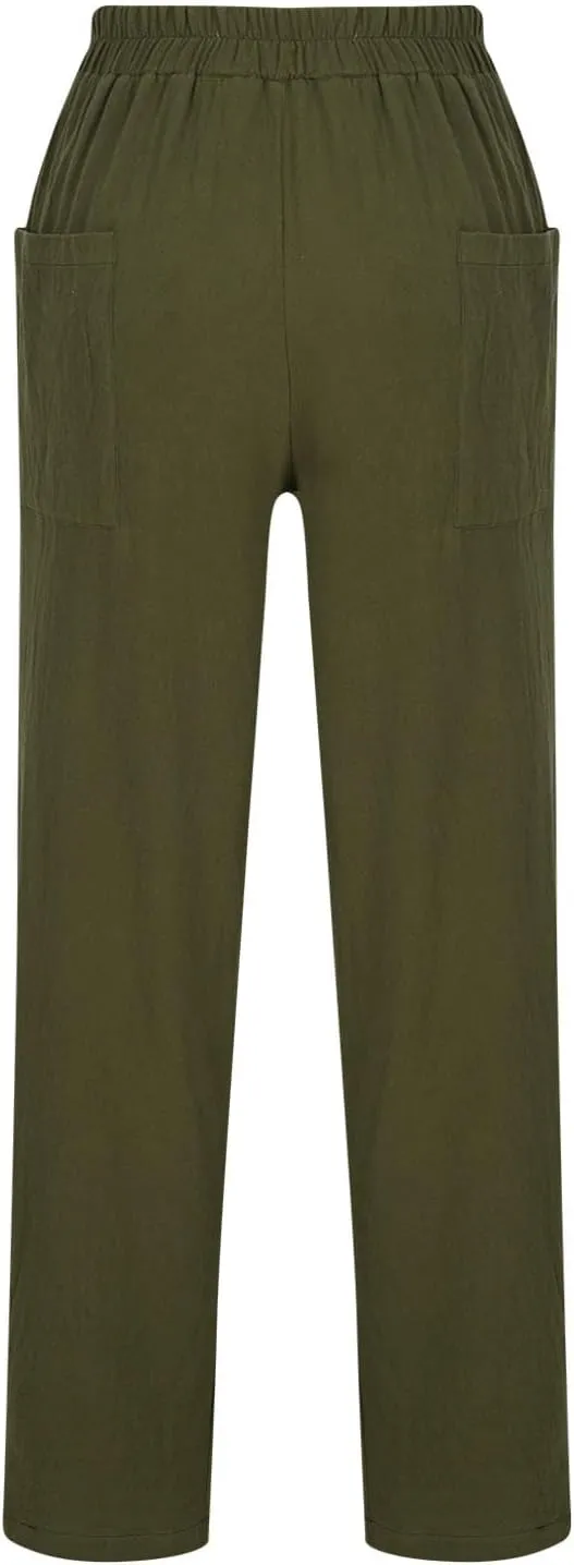 Womens Casual High Waist Pants 2024 Spring Summer Trendy Wide Leg Slacks Trouser Travel Vacation Outfits with Pocket