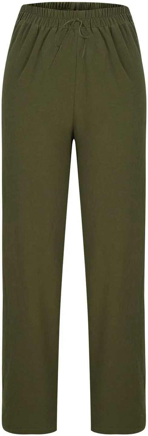 Womens Casual High Waist Pants 2024 Spring Summer Trendy Wide Leg Slacks Trouser Travel Vacation Outfits with Pocket