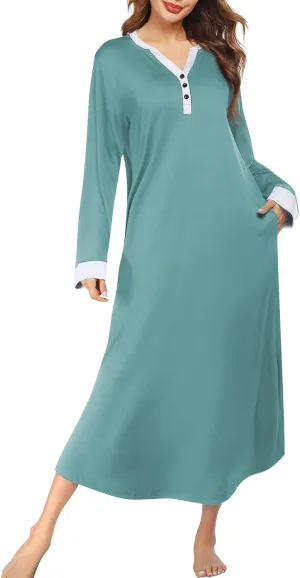Womens Casual House Dress Trendy Long Sleeve Button Down Elegant V Neck Plus Size Floral Pleated Flowy Midi Dress