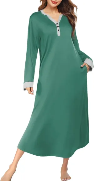 Womens Casual House Dress Trendy Long Sleeve Button Down Elegant V Neck Plus Size Floral Pleated Flowy Midi Dress