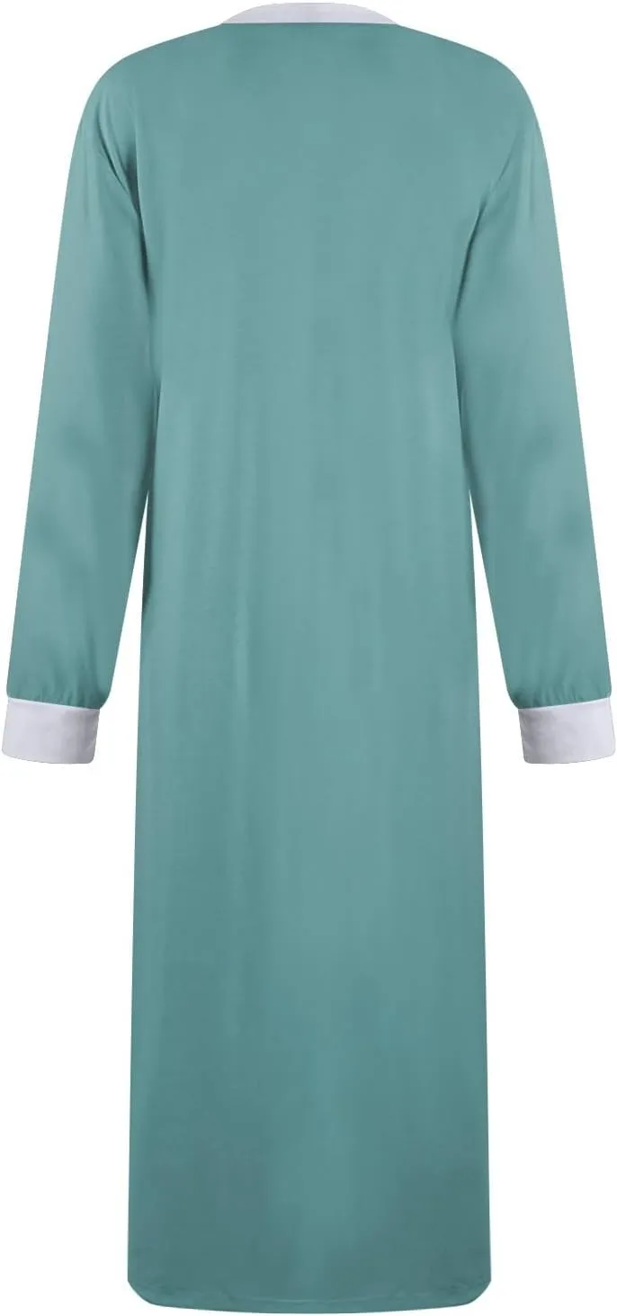 Womens Casual House Dress Trendy Long Sleeve Button Down Elegant V Neck Plus Size Floral Pleated Flowy Midi Dress