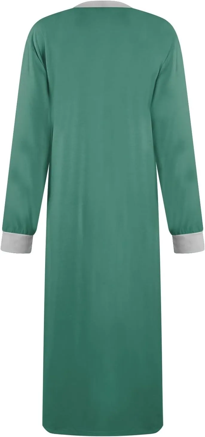 Womens Casual House Dress Trendy Long Sleeve Button Down Elegant V Neck Plus Size Floral Pleated Flowy Midi Dress