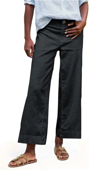 Womens Casual Palazzo Pants Loose Wide Leg Beach Trousers High Waisted Elastic Lightweight Summer Outfit with Pockets