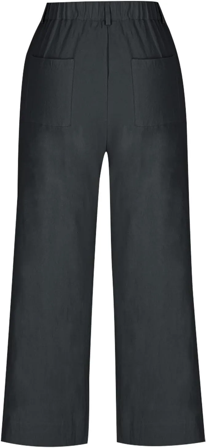 Womens Casual Palazzo Pants Loose Wide Leg Beach Trousers High Waisted Elastic Lightweight Summer Outfit with Pockets