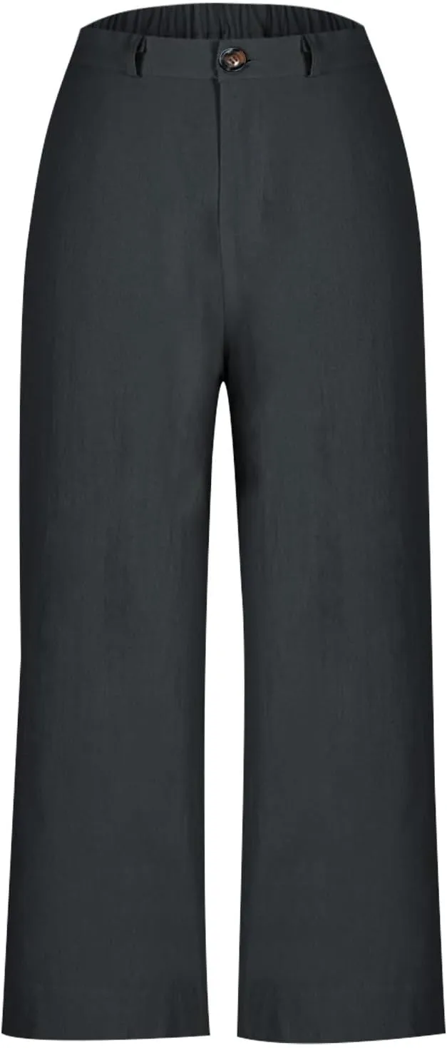 Womens Casual Palazzo Pants Loose Wide Leg Beach Trousers High Waisted Elastic Lightweight Summer Outfit with Pockets