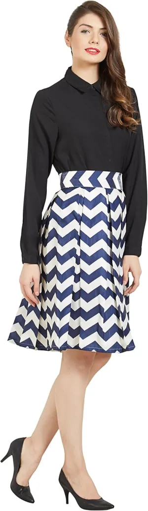 Women's Casual Pleated Vintage Mini Skater Skirt Flared Retro Grid Print A-Line Midi Skirts