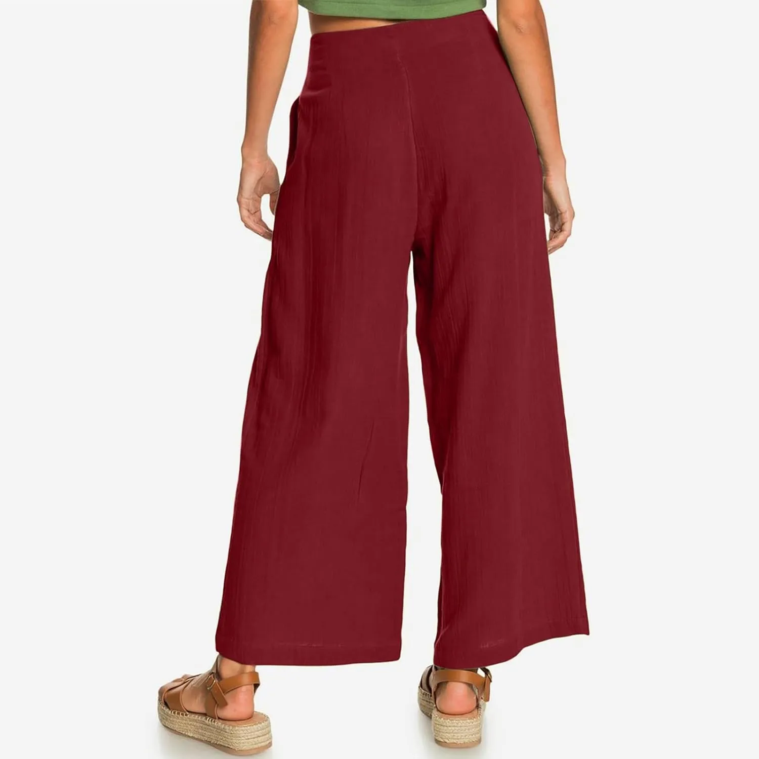 Womens Cotton Linen Pants 2024 Trendy Buttoned Wide Leg High Waist Trousers Flowy Lounge Travel Outfits with Pockets