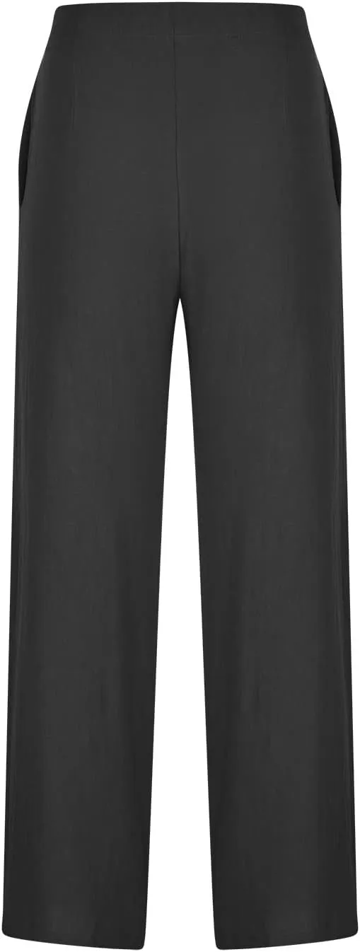 Womens Cotton Linen Pants 2024 Trendy Buttoned Wide Leg High Waist Trousers Flowy Lounge Travel Outfits with Pockets
