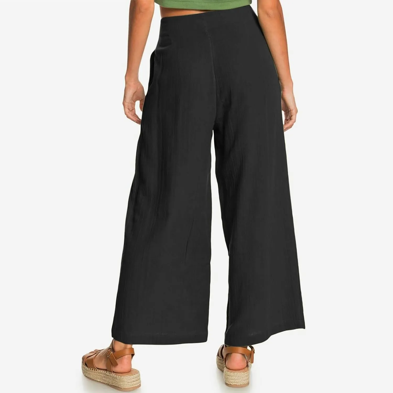 Womens Cotton Linen Pants 2024 Trendy Buttoned Wide Leg High Waist Trousers Flowy Lounge Travel Outfits with Pockets