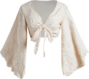 Women's Floral 70s Top Hippie Shirt Bow Tie Front Disco Deep V Ruffle Blouse