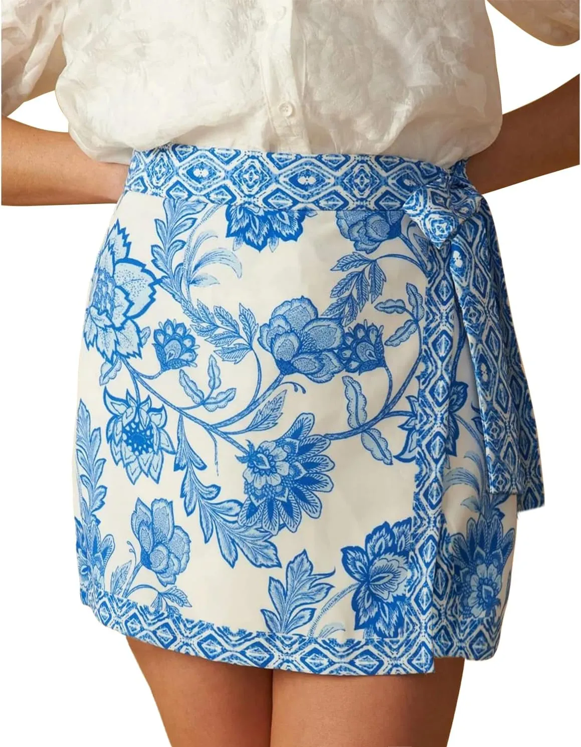 Womens Floral Wrap Mini Skirt Summer Beach Short Skirt Casual Knot Side High Waist A Line Vacation Outfits Skirts
