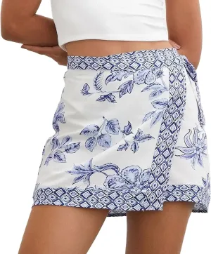 Womens Floral Wrap Mini Skirt Summer Beach Short Skirt Casual Knot Side High Waist A Line Vacation Outfits Skirts