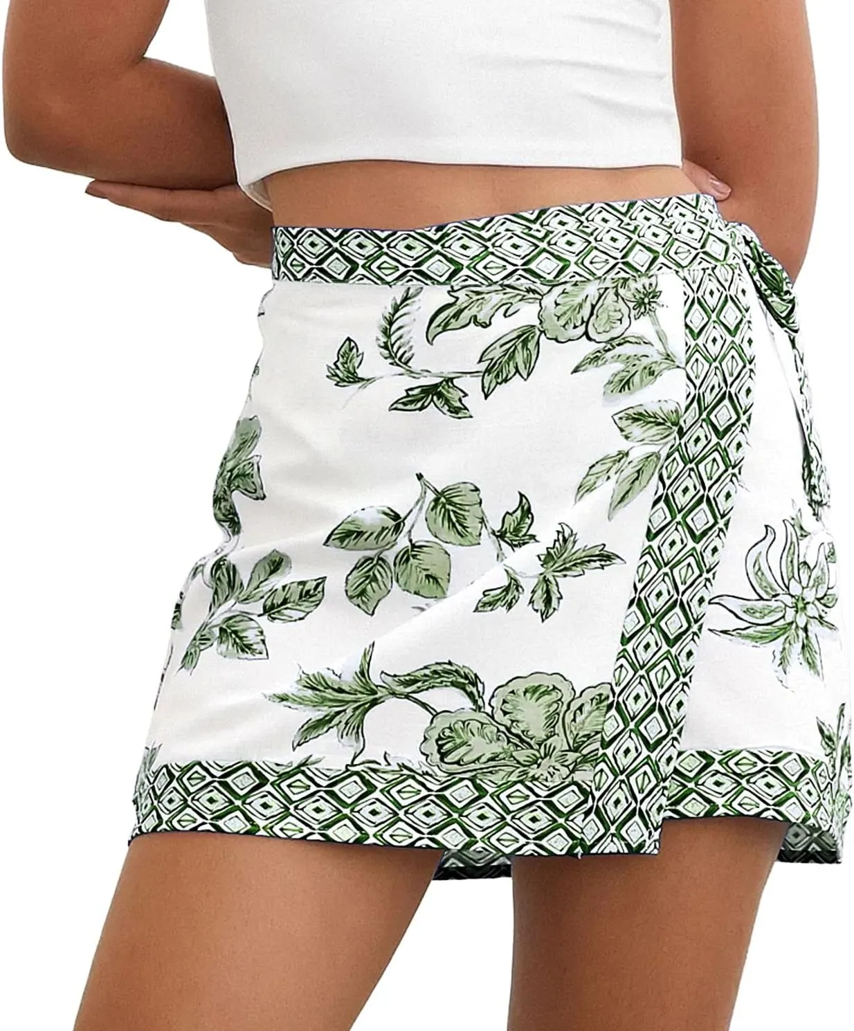 Womens Floral Wrap Mini Skirt Summer Beach Short Skirt Casual Knot Side High Waist A Line Vacation Outfits Skirts
