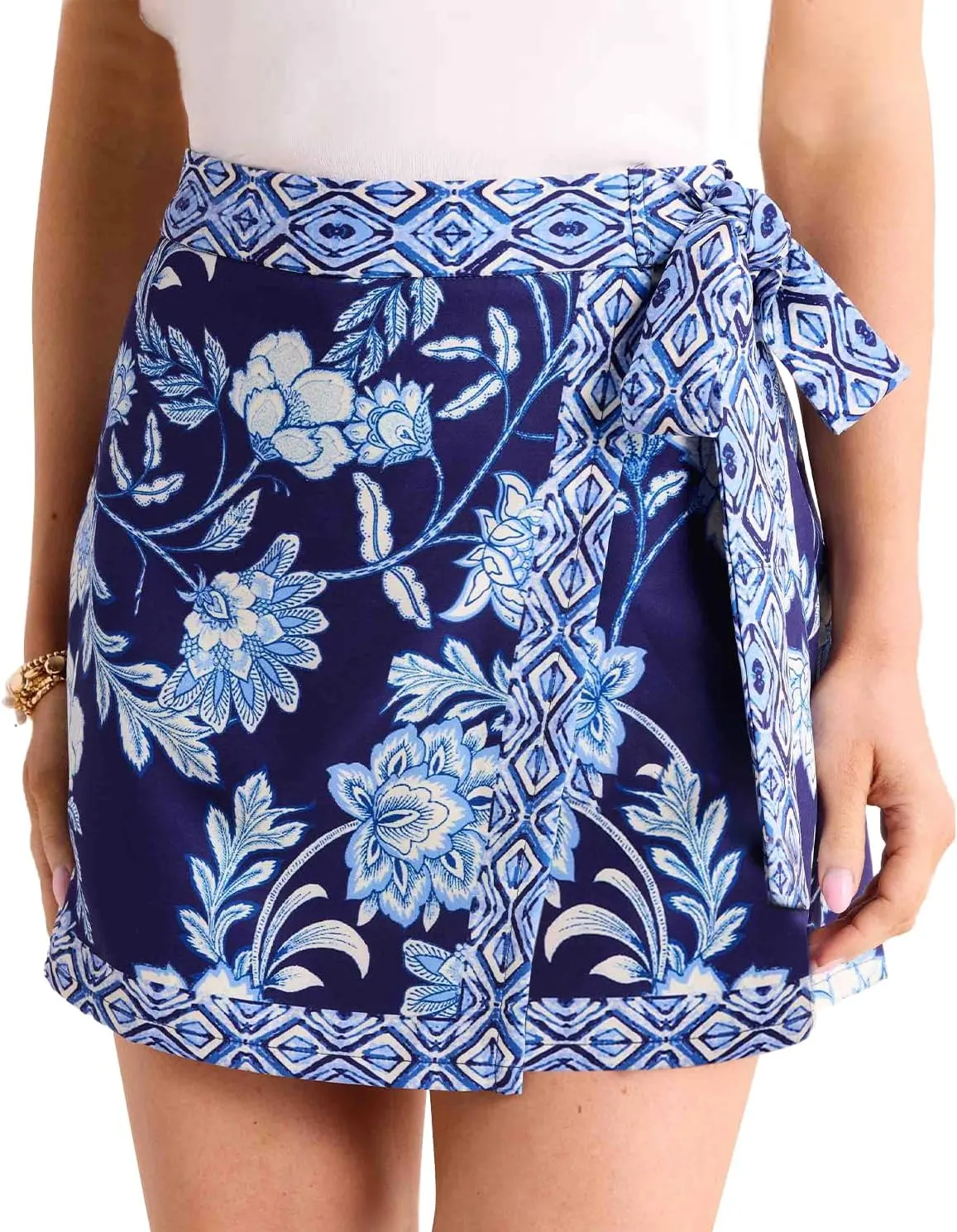 Womens Floral Wrap Mini Skirt Summer Beach Short Skirt Casual Knot Side High Waist A Line Vacation Outfits Skirts