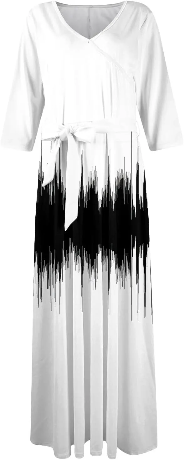 Womens Formal Long Sleeve Midi Dress Trendy Plus Size Sexy V Neck Elegant Smocked Flowy A Line Dresses with Pockets
