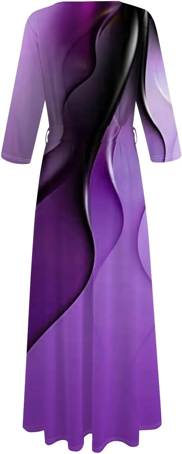 Womens Formal Long Sleeve Midi Dress Trendy Plus Size Sexy V Neck Elegant Smocked Flowy A Line Dresses with Pockets