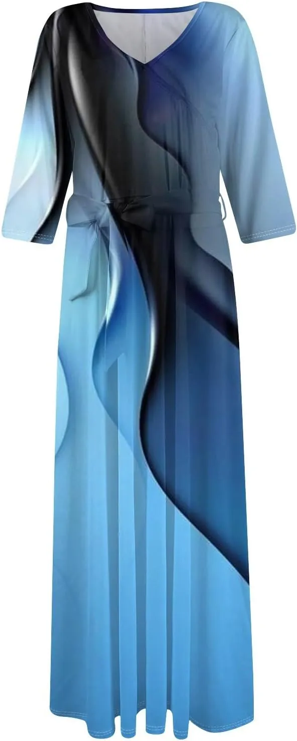 Womens Formal Long Sleeve Midi Dress Trendy Plus Size Sexy V Neck Elegant Smocked Flowy A Line Dresses with Pockets