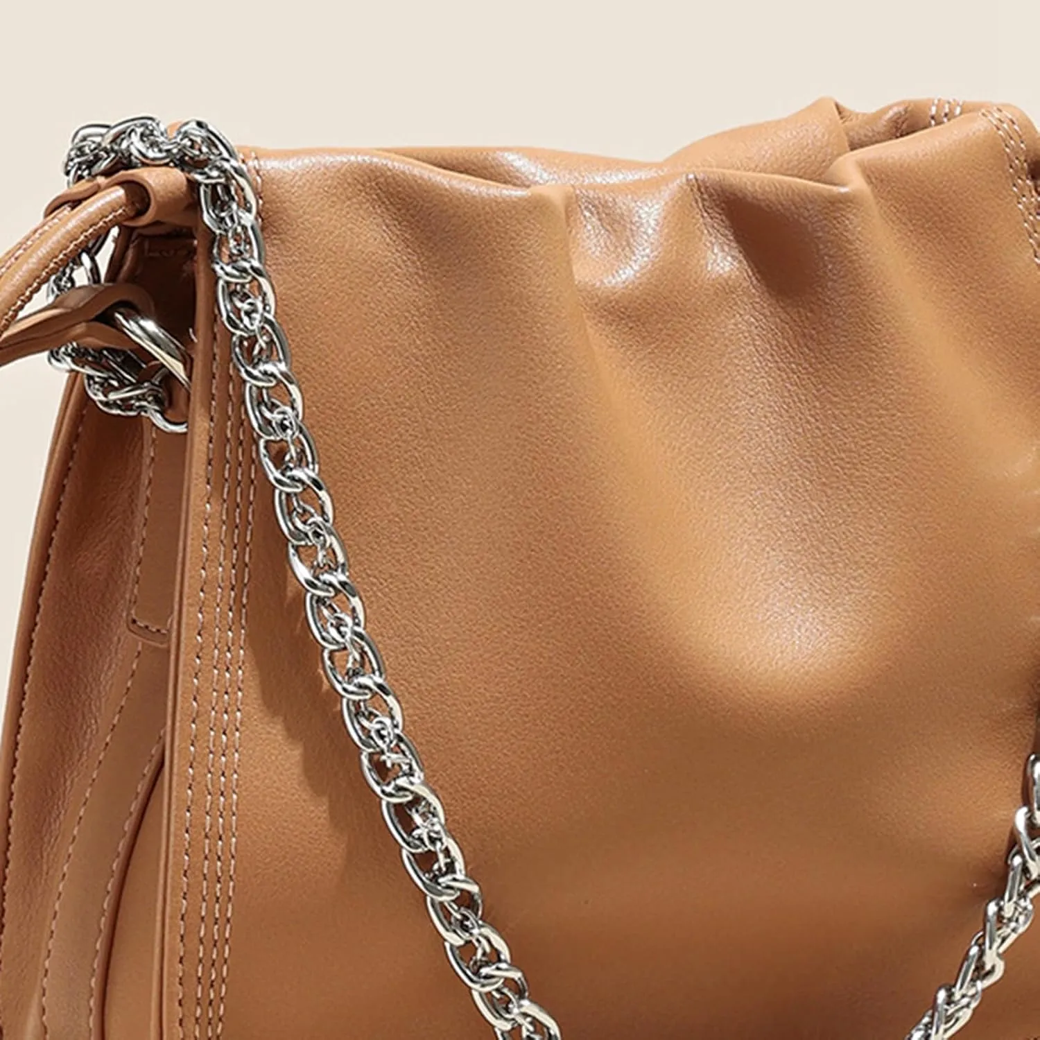Women's Genuine Leather Bucket Bag Crossbody Bag Handbag Drawstring Leather Shoulder Bags for Work Travel (White)