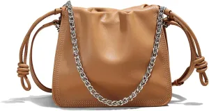 Women's Genuine Leather Bucket Bag Crossbody Bag Handbag Drawstring Leather Shoulder Bags for Work Travel (White)