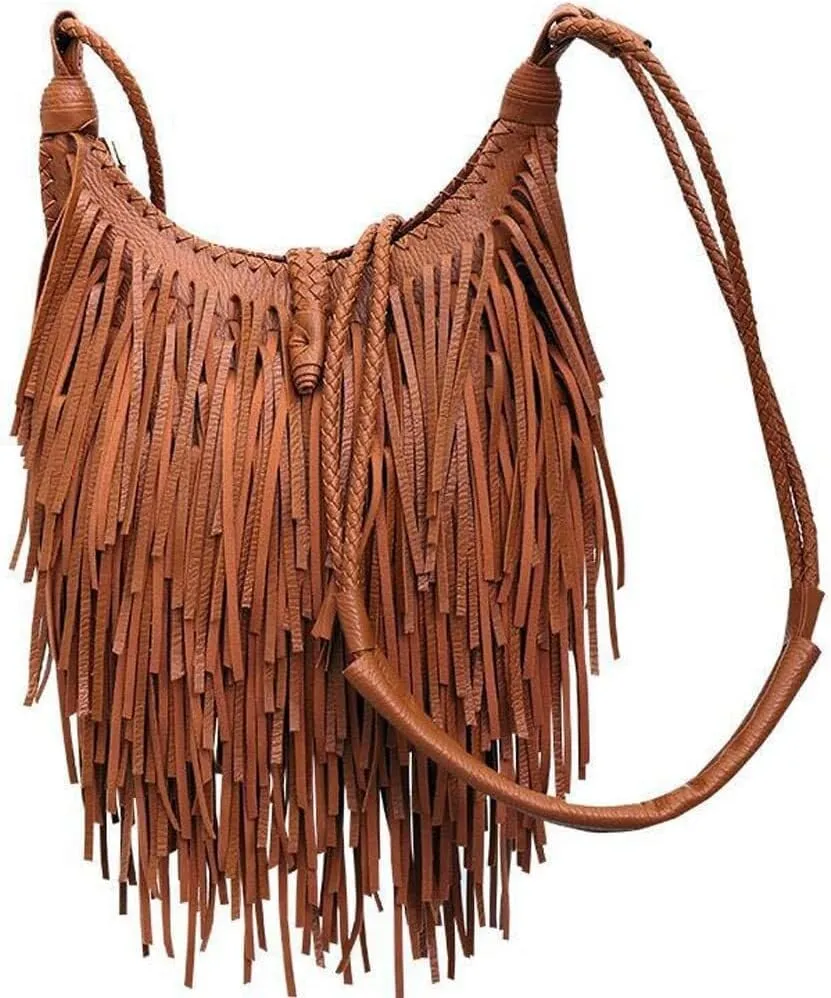 Womens Handbag Crossbody Fringe Purse Vintage Casual Bag Leather Shoulder Ladies Tassel Satchel Hobo Bags