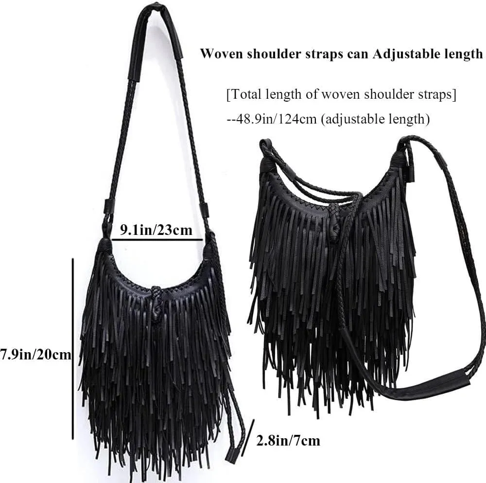 Womens Handbag Crossbody Fringe Purse Vintage Casual Bag Leather Shoulder Ladies Tassel Satchel Hobo Bags