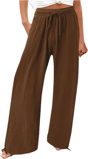 Women's Hiking Pants with Pockets Drawstring Elastic Casual High Waist Straight Wide Leg Trouser for Women 2025