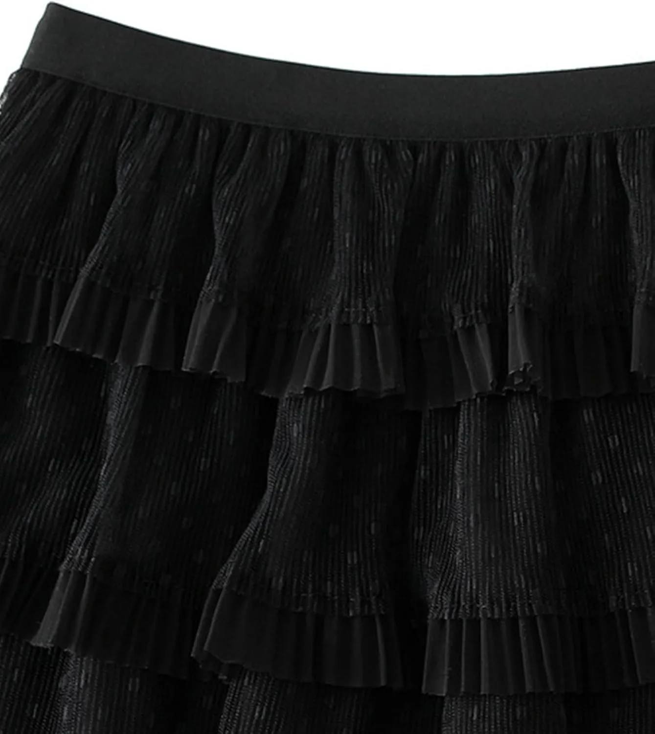 Women's Layered Tulle Skirt High Waisted A Line Mesh Pleated Fluffy Fairy Midi Skirts