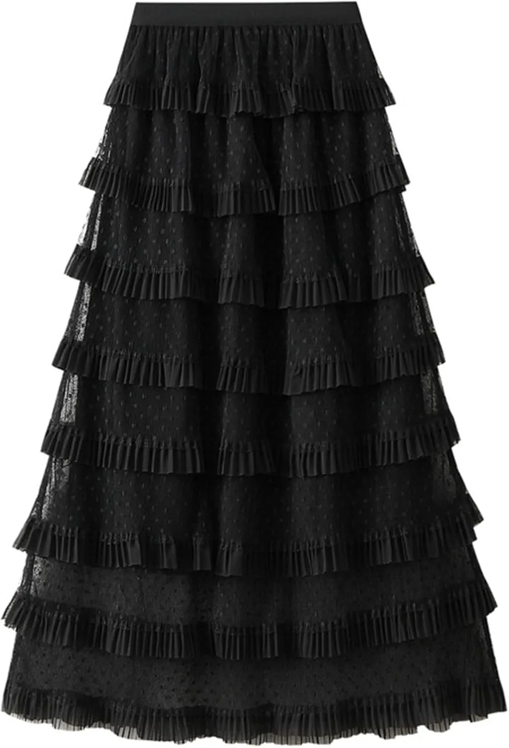 Women's Layered Tulle Skirt High Waisted A Line Mesh Pleated Fluffy Fairy Midi Skirts