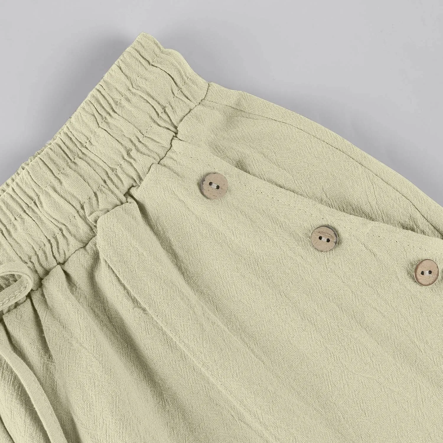 Womens Linen Wide Leg Pants Drawstring High Waist Casual Loose Trousers Summer Palazzo Beach Pants with Pockets