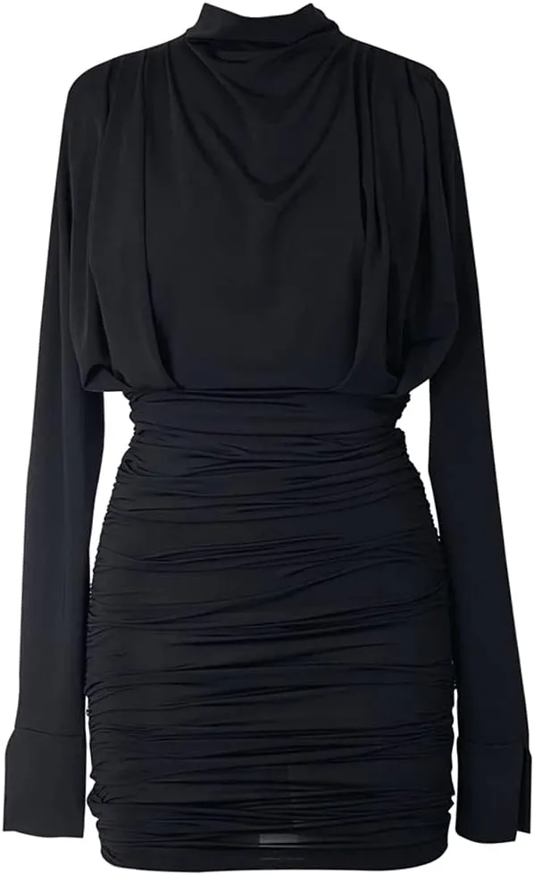 Women's Long Sleeve Drapped Mini Dress