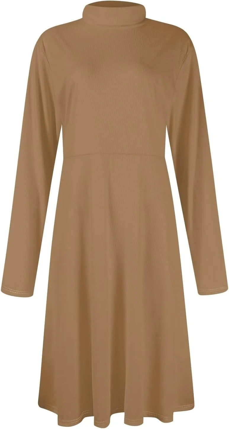 Womens Long Sleeve Turtleneck Sweater Dress Elegant Formal Flowy A Line Midi Dress Trendy Plus Size Cute Knit Dress