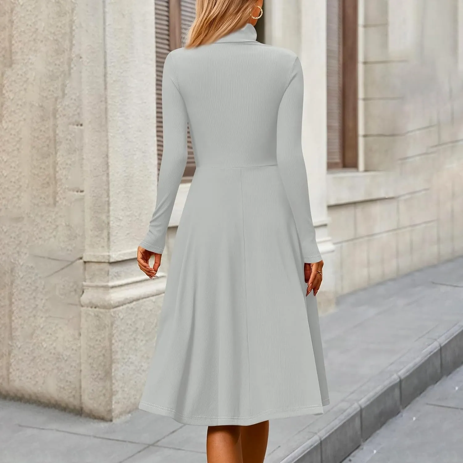Womens Long Sleeve Turtleneck Sweater Dress Elegant Formal Flowy A Line Midi Dress Trendy Plus Size Cute Knit Dress