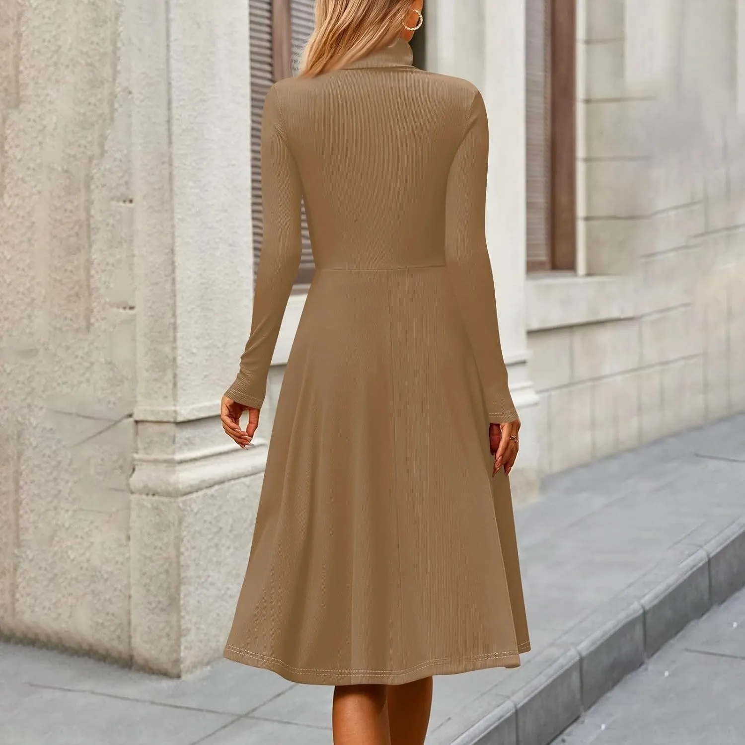 Womens Long Sleeve Turtleneck Sweater Dress Elegant Formal Flowy A Line Midi Dress Trendy Plus Size Cute Knit Dress