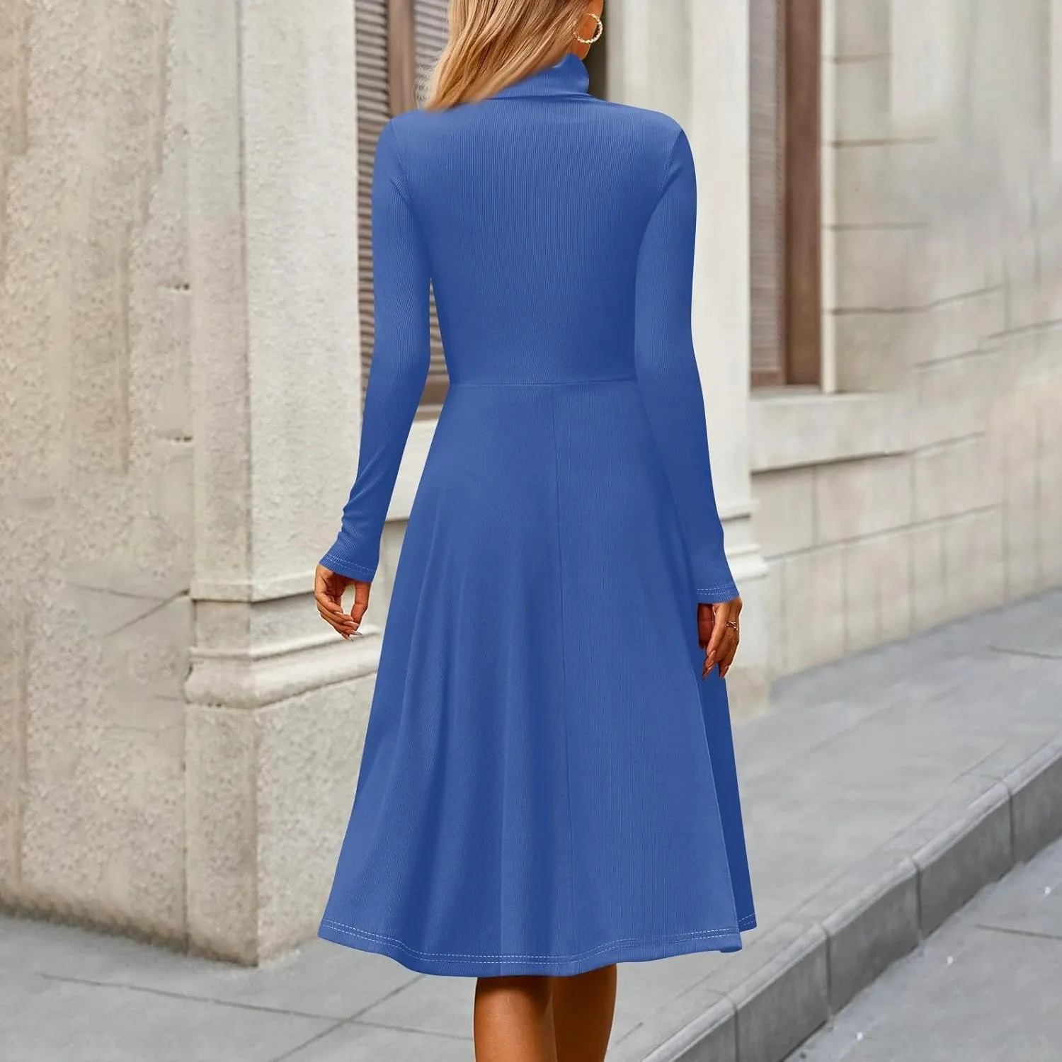 Womens Long Sleeve Turtleneck Sweater Dress Elegant Formal Flowy A Line Midi Dress Trendy Plus Size Cute Knit Dress