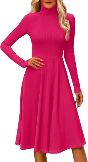 Womens Long Sleeve Turtleneck Sweater Dress Elegant Formal Flowy A Line Midi Dress Trendy Plus Size Cute Knit Dress