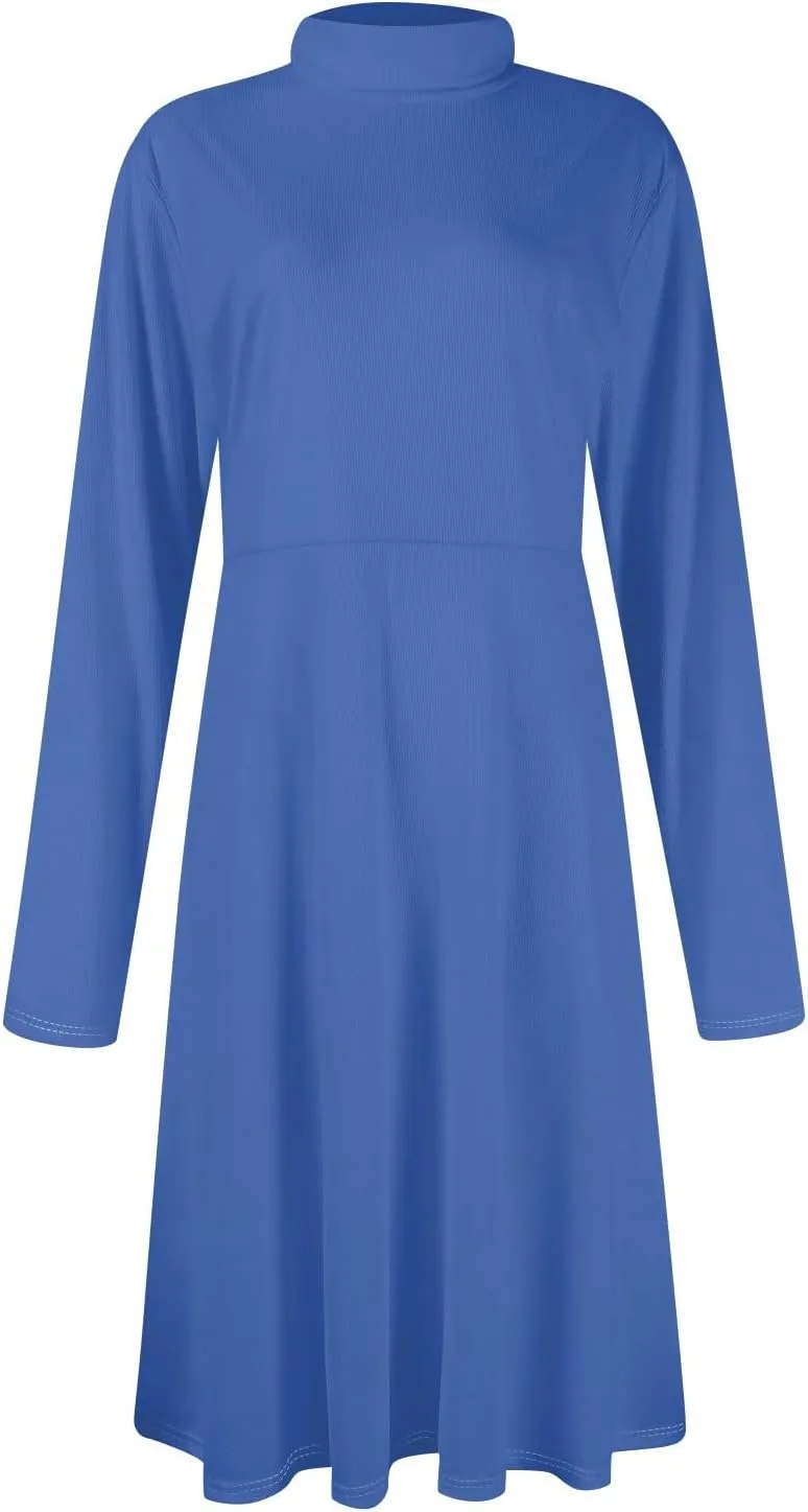 Womens Long Sleeve Turtleneck Sweater Dress Elegant Formal Flowy A Line Midi Dress Trendy Plus Size Cute Knit Dress