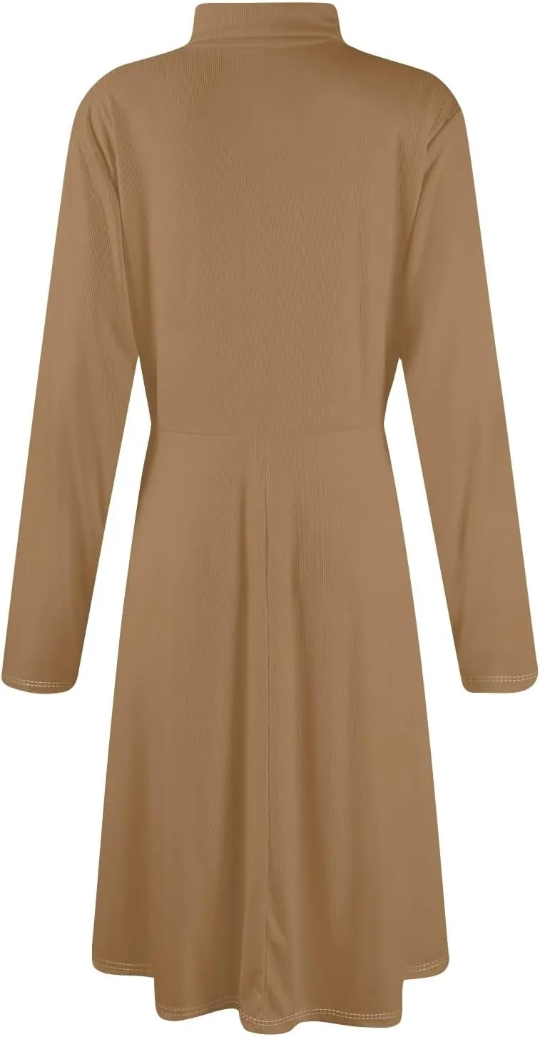 Womens Long Sleeve Turtleneck Sweater Dress Elegant Formal Flowy A Line Midi Dress Trendy Plus Size Cute Knit Dress